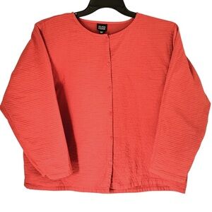 Eileen Fisher Pumpkin Orange Gauzy Button Up Lagenlook Boxy Jacket Sz L